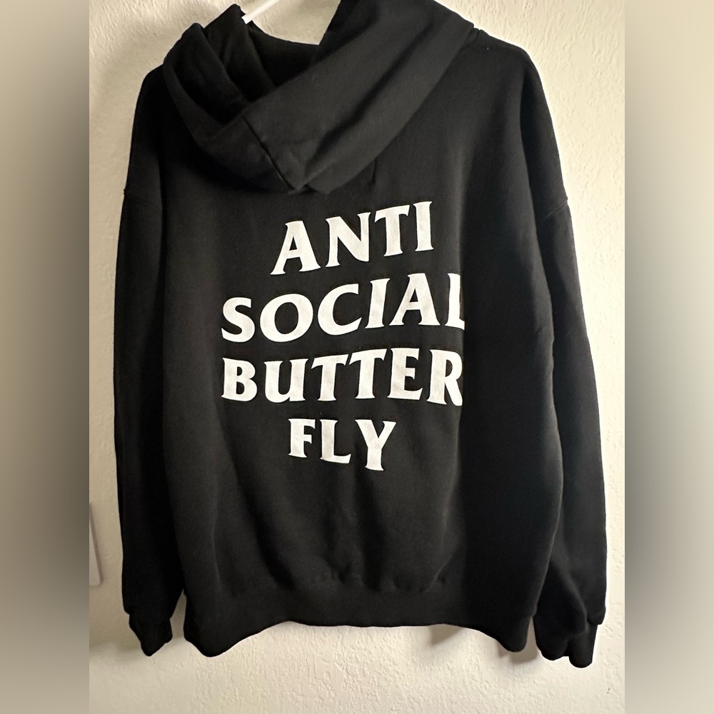 Assholes Live Forever Black Anti Social Butterfly Hoodie - Picture 2 of 3